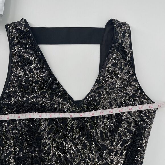 1. State Womens Dress Size Medium Black Sleeveless Sequin Cut Out Bodycon Mini - Picture 9 of 11